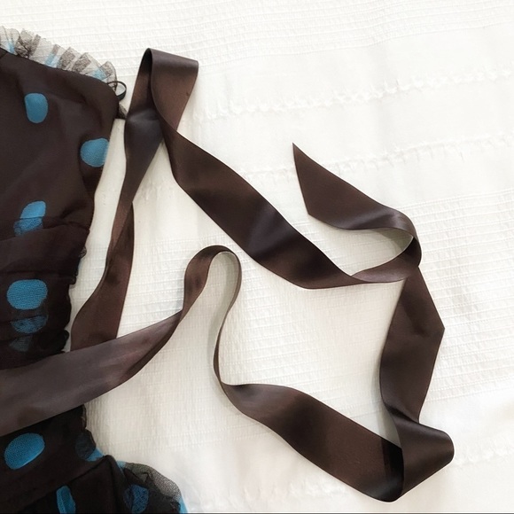 Scott McClintock Brown & Blue Polka Dot Strapless Dress – Size 8 - Picture 12 of 13